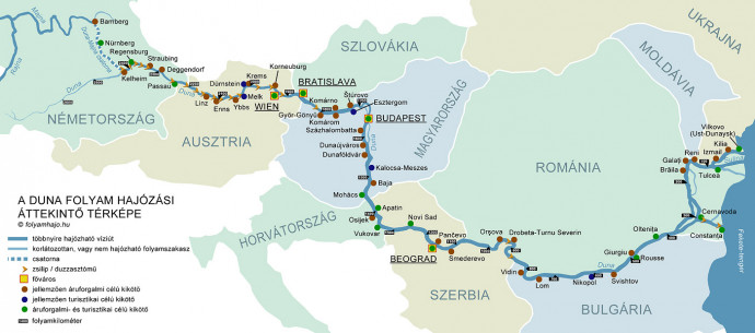 A Duna hajózási térképes. Forrás: folyamhajo.hu