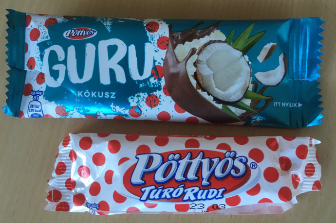 A 38 grammos Guru és a 30 grammos turó rudi csomagolása.