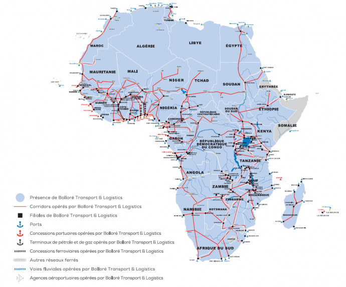 A Bolloré Csoport érdekeltségei Afrikában a honlapja alapján.