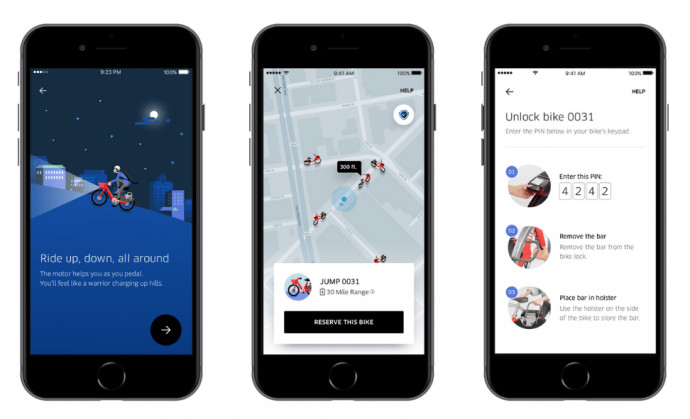 Az Uber biciklis alkalmazása. Forrás: jumpbikes.com