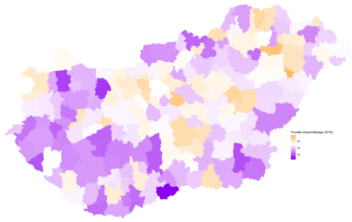 Óvodai férőhelyek kihasználtsága (2016)