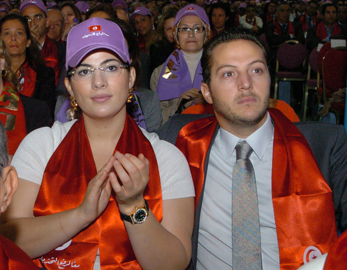 Nesrine Ben Ali és férje, Sakher el-Meteri egy 2009-es pártrendezvényen. AFP / Europress