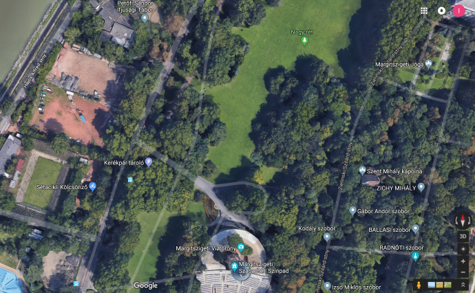 A kép bal oldalán lévő területről van szó, a Palatinus Fürdő és az ifjúsági tábor között. Kép: Google Earth