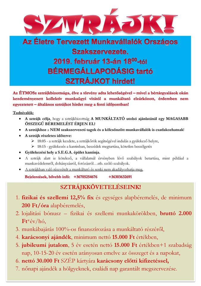A szakszervezet felhívása a Facebookon.