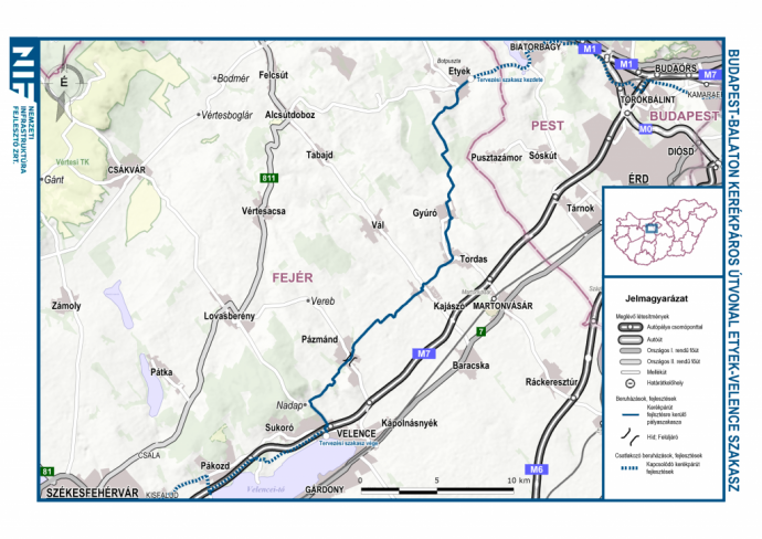 A Budapest-Balaton bicikliút tervezett nyomvonalának második szakasza. Forrás: NIF