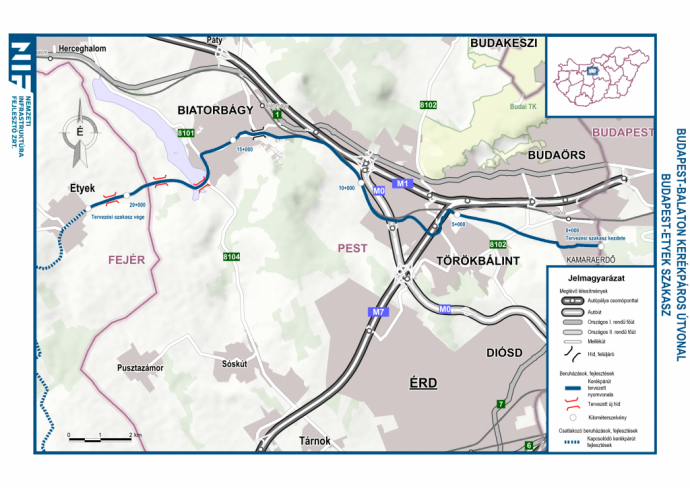 A Budapest-Balaton bicikliút tervezett nyomvonalának első szakasza. Forrás: NIF