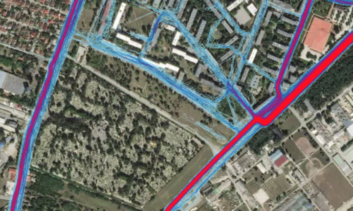 A Csepeli temető futó-hőtérképe. Forrás: Strava