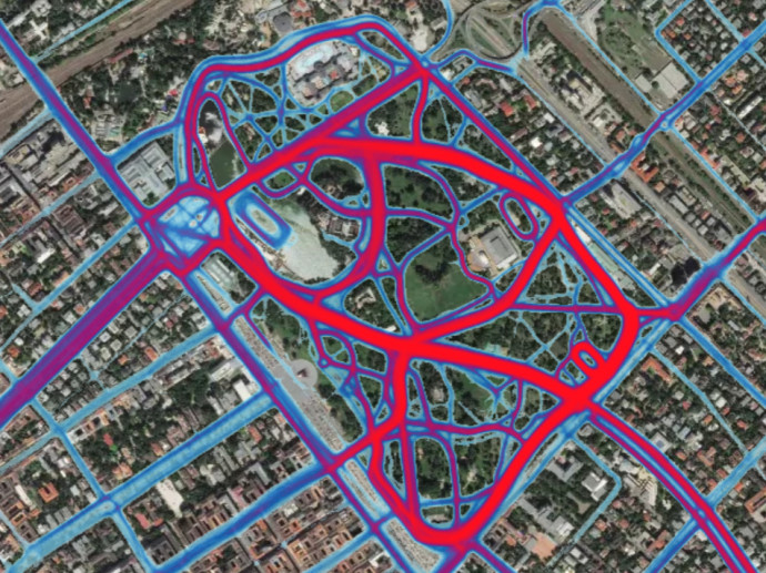 A Városliget futó-hőtérképe. Fotó: Strava