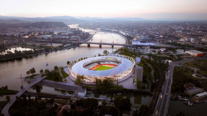 A Budapestre tervezett atlétikai stadion látványterve. Forrás: Napur Architect