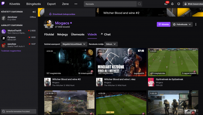 Mogács Dániel Twitch csatornája