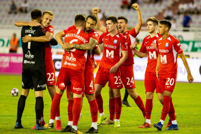 A Hajduk Split elleni meccset követő pillanatok, amikor az NK Osijek kiharcolta az EL-részvételt. Fotó: NK Osijek