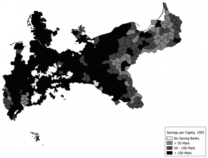 Egy főre eső megtakarítások 1905-ben. Forrás: Kersting et al. (2020).