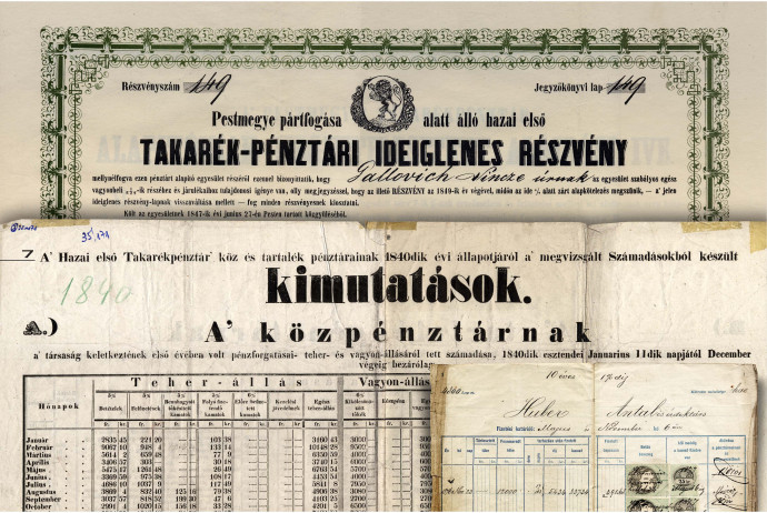 Pesti Hazai Első Takarékpénztár dokumentumai, köztük az éves mérleg 1840-ből. Fotó: OTP Bank Pénzügytörténeti Gyűjtemény