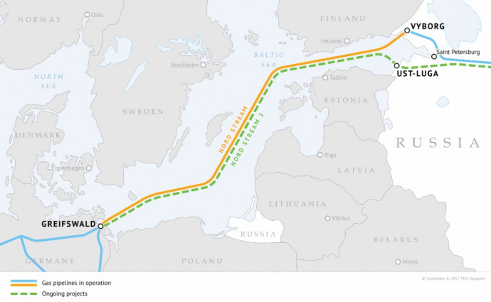 Az Északi Áramlat 2 vezetékrendszer. Forrás: Gazprom