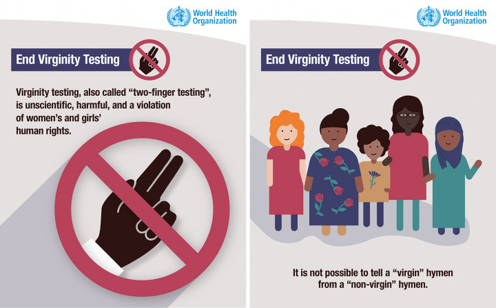 A WHO szüzességtesztelés elleni kampányának plakátjaiForrás: WHO