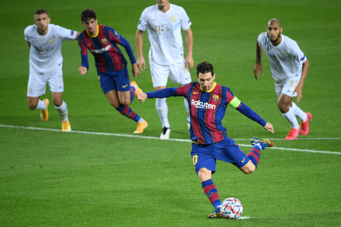 A Barcelona Lionel Messi 11-esével szerezte meg a vezetést a Ferencváros ellen a BL-benFotó: Lluis Gene/AFP