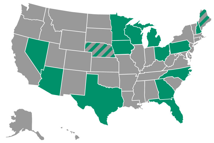 Nevada, Arizona, Texas, Iowa, Wisconsin, Michigan, Ohio, Pennsylvania, New Hampshire, Észak-Karolina, Georgia, Florida – ezekre az államokra kell majd figyelni az elnökválasztásonGrafika: Telex