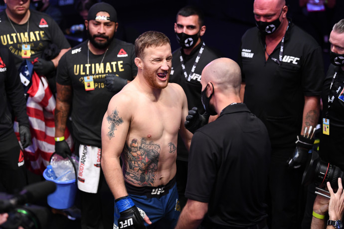 Justin Gaethje a ringben a mérkőzés előttFotó: Josh Hedges / Zuffa LLC / Getty Images