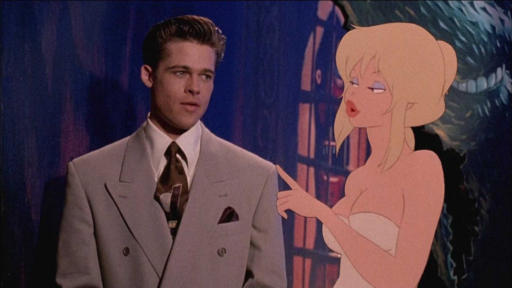 A húszas éveiben járó Brad Pitt az animált Kim Basingerrel az oldalán a Huncut világban (1992) – Fotó: Rough Draft Studios