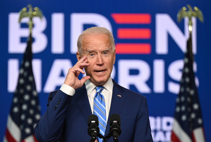 Joe Biden sajtótájékoztatója a delaware-i kampányközpontban – Fotó: Jim Watson / AFP