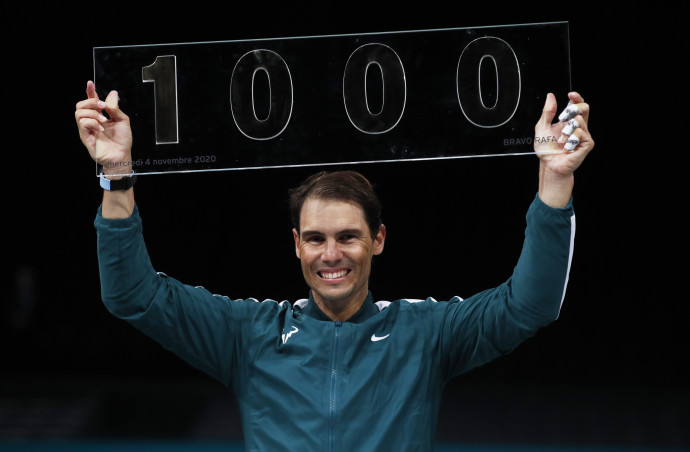 Rafael Nadal az ezredik győztes meccse után 2020. november 4-én, Párizsban – Fotó: Gonzalo Fuentes/Reuters