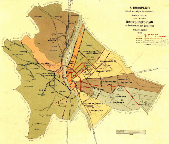 Az 1873-ban létrehozott kerületrendszer. Forrás: Budapest régi térképei, Arcanum 2005. / egykor.hu