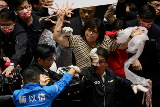 Disznóbél dobálásával zavarták meg a tajvani miniszterelnököt