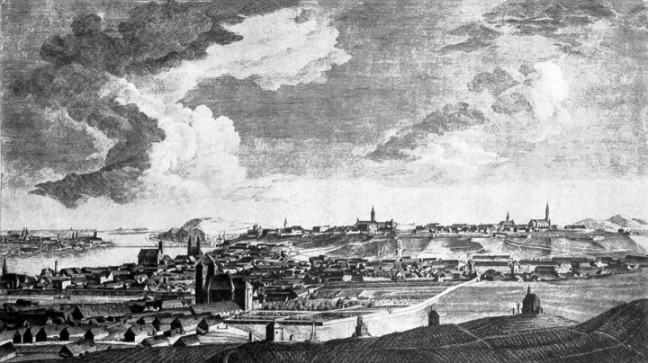 Buda és Pest látképe 1781-ben. J. Balzer rézmetszete F . Pichler rajza után