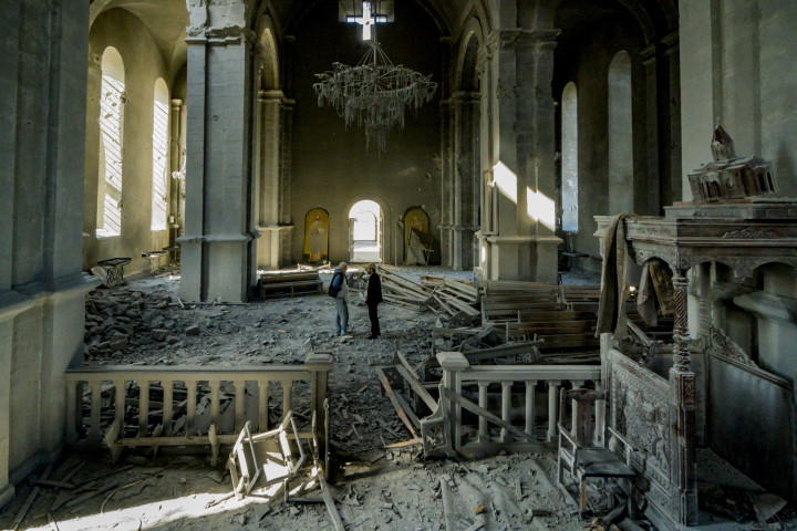 A Ghazanchetsots-székesegyház a támadások után 2020. október 11-én – Fotó: Celestino Arce / NurPhoto / AFP