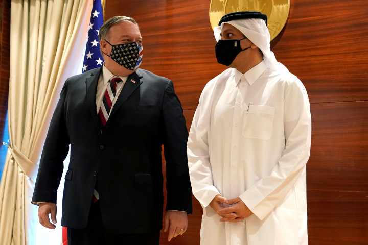 Muhammad Ál Száni katari külügyminiszter Mike Pompeo amerikai külügyminiszterrel novemberben – Fotó: Patrick Semansky / Reuters