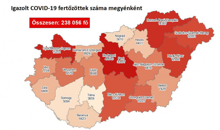 A térkép pénteken – Fotó: olvasónk / Telex / koronavirus.gov.hu