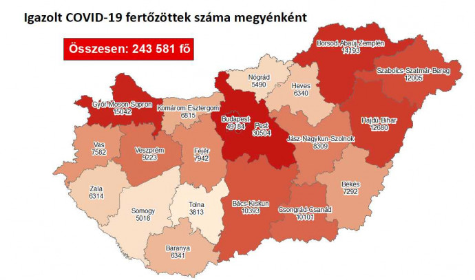 A térkép szombaton – Fotó: olvasónk / Telex / koronavirus.gov.hu