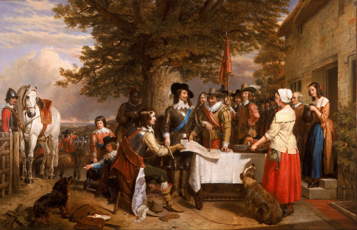 Charles Landseer 1642-ben készült festményén, The Eve of the Battle of Edge Hill, I Károly az angol polgárháború előtt – Forrás: Google Cultural Institute / Wikimedia Commons