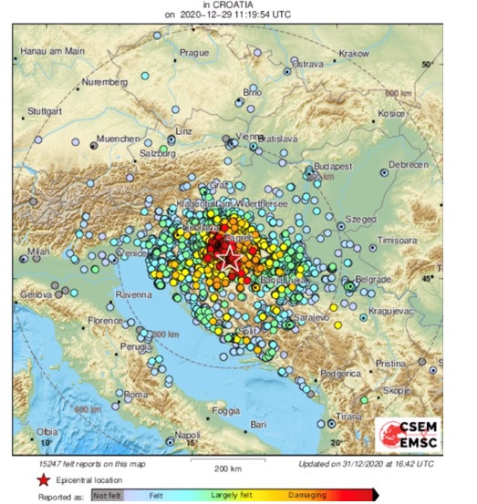 A LastQuake reakciók kirajzolják a földrengés intenzitástérképét.