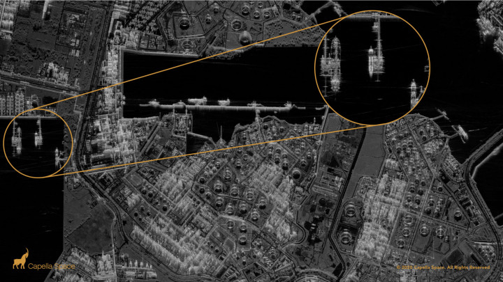 Az ExxonMobil olajcég szingapúri telepének radarképe – Fotó: Capella Space