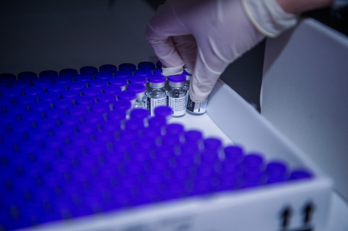Pfizer-BioNTech vakcinák egy magyar gyógyszertárban. Fotó: Balogh Zoltán/MTI