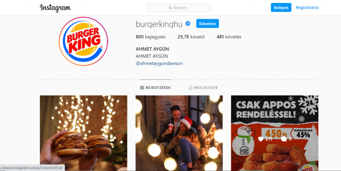 A Burger King Instagramjának török inváziója 2021. január 17-én
