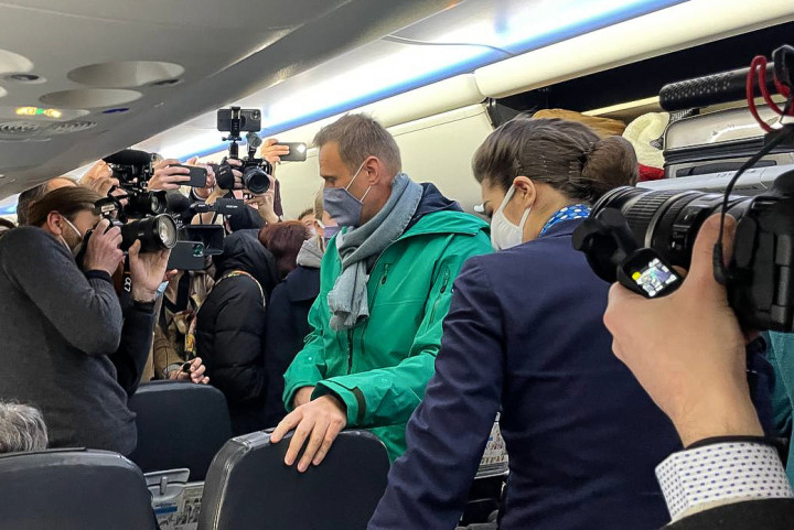Alekszej Navalnij Berlinből gépe Seremetyjevói reptéren szállt le – Fotó: Insaf Basirov / SputnikInsaf Basirov / Sputnik / Sputnik via AFP