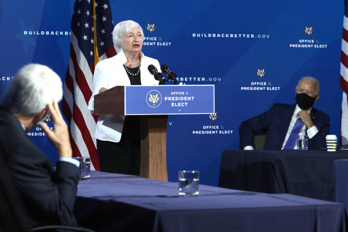 Janet Yellen pénzügyminiszter-jelölti bemutatkozásán – Fotó: Alex Wong / Getty Images via AFP