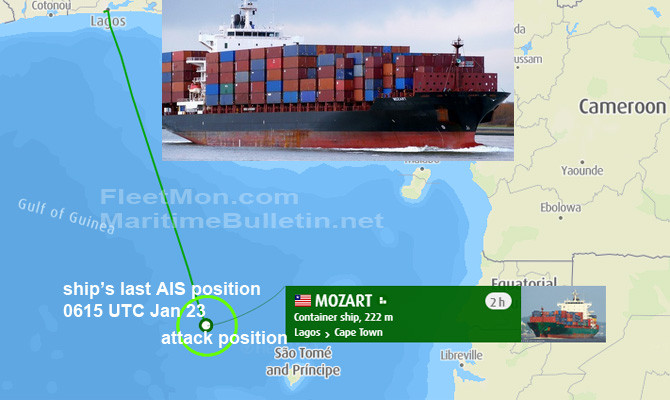 A hajó tartózkodási helye közvetlenül a támadás előtt. Forrás: Maritimebulletin.net