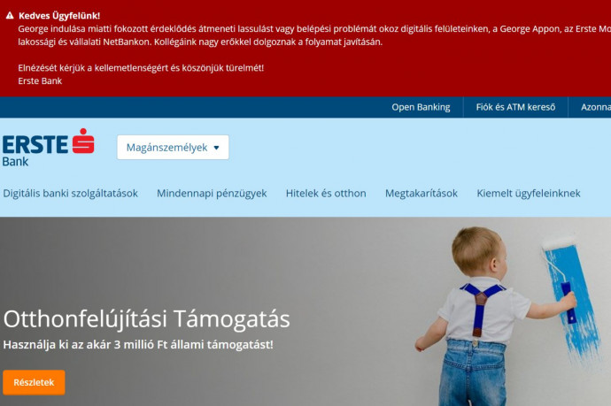 Még mindig akadozik az Erste Bank online felületeinek elérése