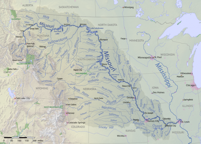 A Missouri vízgyűjtő területe – Forrás: Shannon1 / Wikimedia Commons
