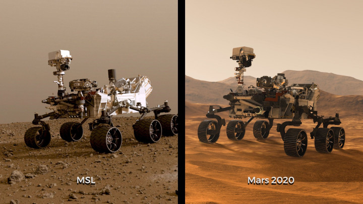 A NASA összehasonlítóképe a Curiosity (balra) és a Perseverance (jobbra) marsjárókról – Fotó: NASA/JPL-Caltech