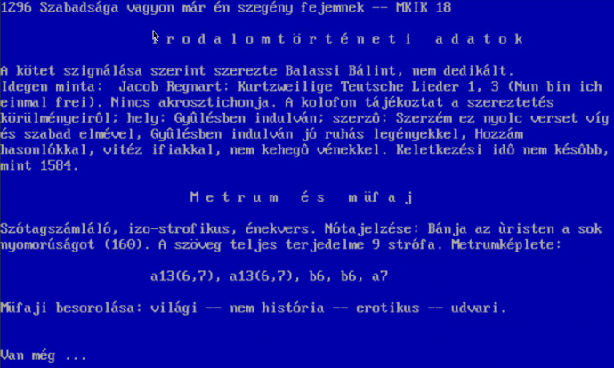 Képernyőkép az RPHA DOS-os és jelenlegi verziójából, ugyanarról a versről