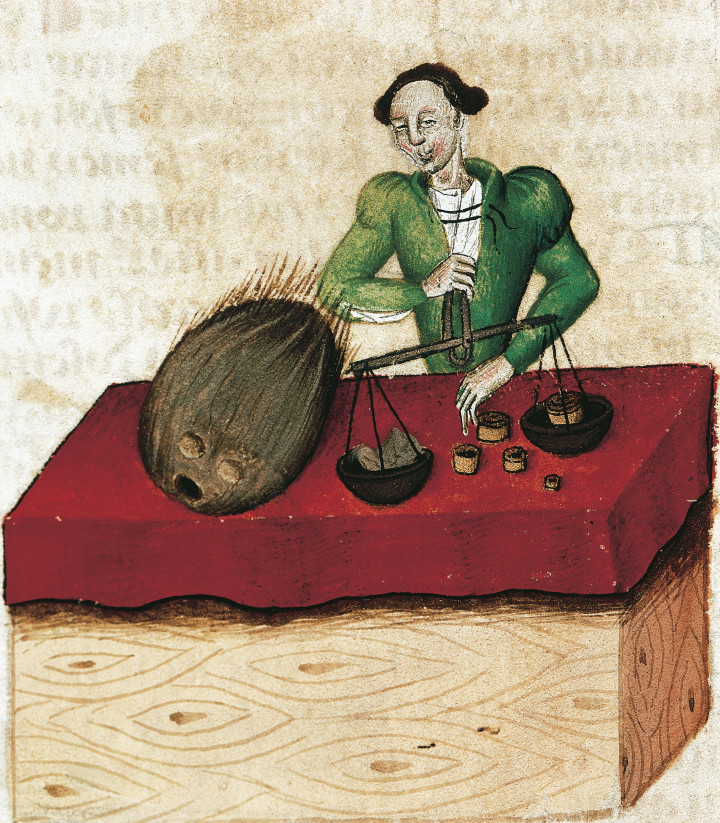 Metszet egy szerecsendió-kereskedőről egy XV. századi francia könyvből – Forrás: DeAgostini/Getty Images
