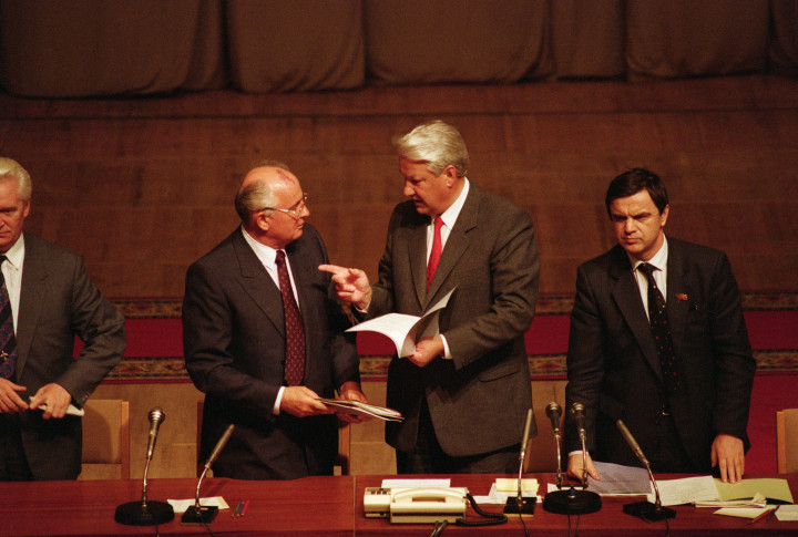 Gorbacsov és Jelcin egy találkozón a puccskísérlet után 1991-ben – Fotó: Peter Turnley / Corbis / VCG / Getty Images