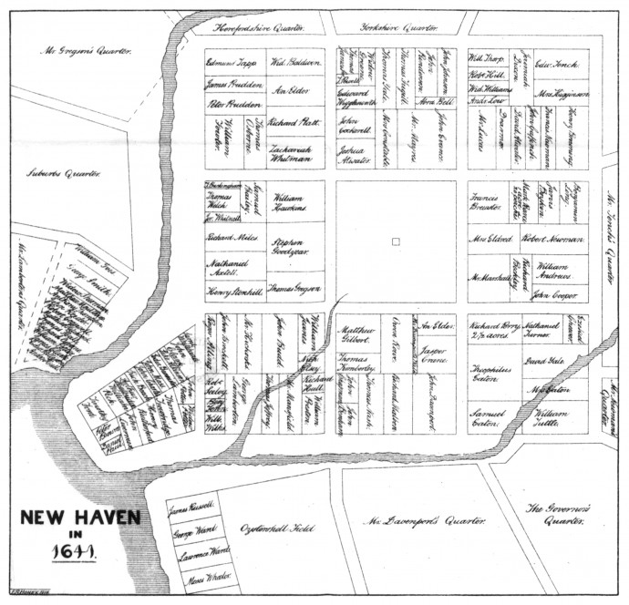 New Haven 1641-es térképe – Kép: Wikipedia / F. R. Honey