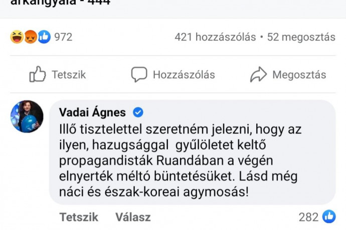 Vadai Ágnes szerint a kormánymédia méltó büntetése az lesz, mint a ruandai propagandistáké