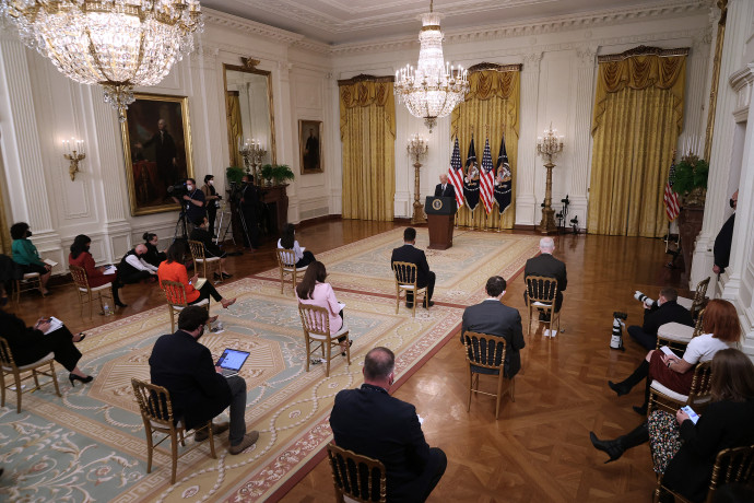 Joe Biden sajtótájékoztatója március 25-én a Fehér Házban – Fotó: Chip Somodevilla / Getty Images North America / Getty Images via AFP