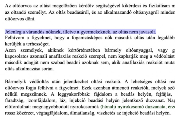 Egymásnak ellentmondó infók szerepelnek a várandósok oltásáról a kormányzati tájékoztató oldalon